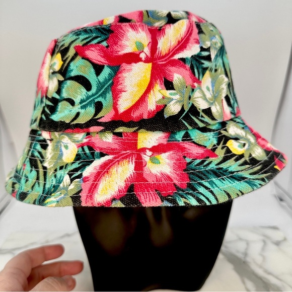 Hawaiian Bucket Hat Tropical Reversible Solid Black Cotton Blend Unisex Packable - Picture 3 of 8